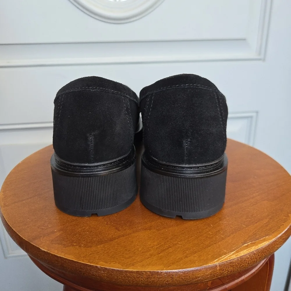 Clarks Lauryl Step Black Suede Platform Loafers